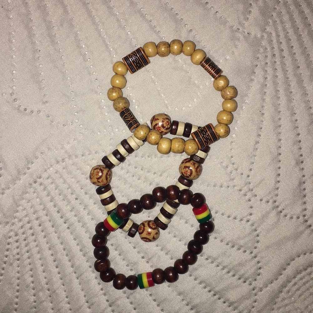 Three Wood bead bracelet